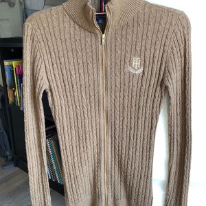 Carmel colored zipper cardigan, Khaki Zipper Sweater
